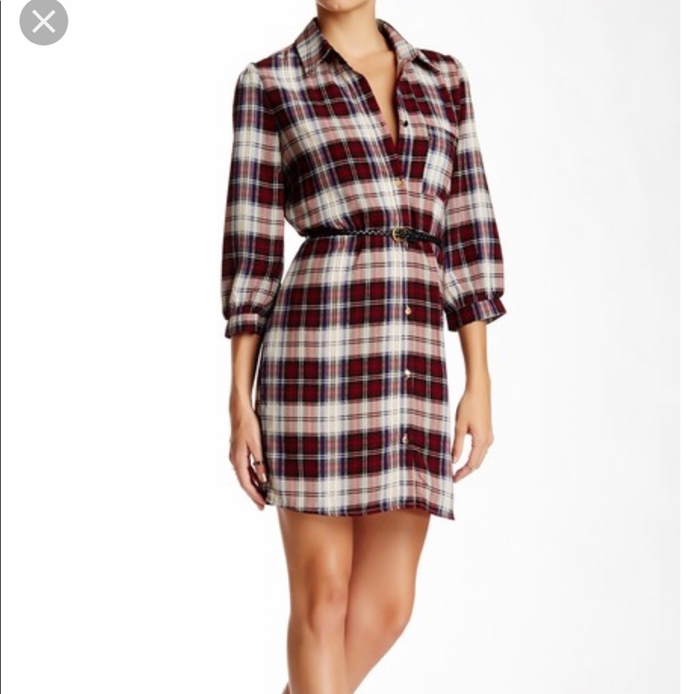 Pink Owl plaid shirt dress NWOT